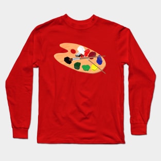 Artist Palette with Paints and Brushes (Black Background) Long Sleeve T-Shirt